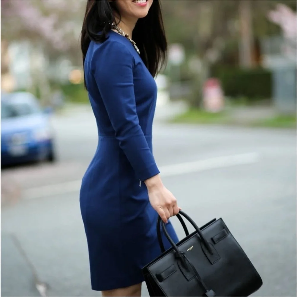 J. CREW Classic Navy Long Sleeve Ponte Knit Dress